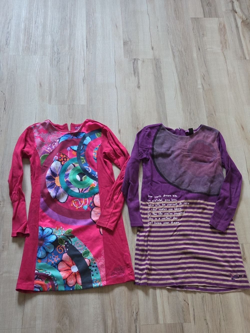100% Cotton Desigual Girls Long Sleeve Multi and Purple Graphic Tunics Dress